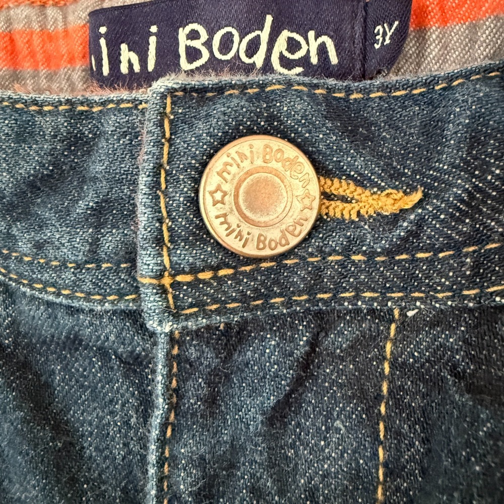 Mini Boden Flannel Lined Denim Jeans Boys Size 3T Navy Blue Cotton Pants - Picture 3 of 15
